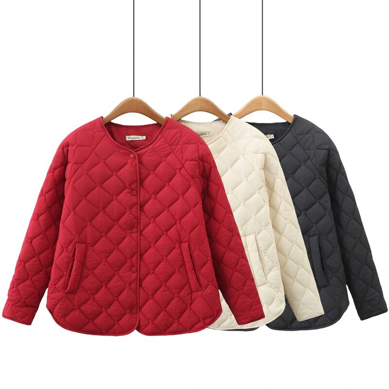 Sederhana Raglan lengan jaket tipis wanita musim gugur musim dingin 2023 ukuran besar pakaian kasual Argyle mantel empuk jaket berlapis termal