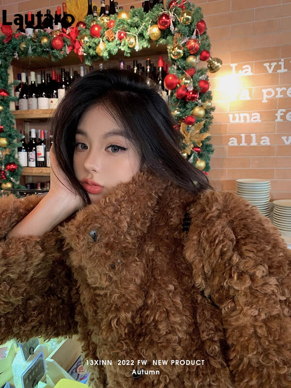 Lautaro Winter Long Loose Casual Soft Thick Warm Fluffy Black Faux Fur Coat Women Stand Collar Hairy Furry Fuzzy Overcoat 2023