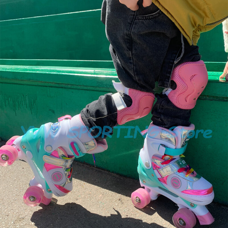Детские роликовые коньки Flash, детские роликовые коньки, ПВХ двухрядные роликовые коньки, обувь с регулируемыми фиолетовыми колесами