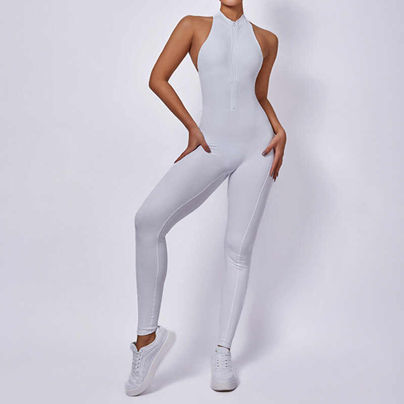 New One-piece Zippered Yoga Jumpsuit With Hollowed Out Back For Women,Tight Fitting Jumpsuit For Running, Jumpsuit Yoga Pants