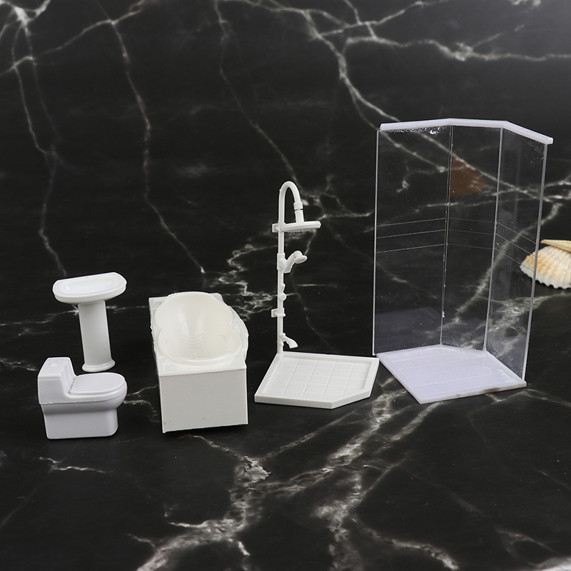 Domek dla lalek miniaturowy zestaw łazienkowy prysznic toaleta wanna zlew zabawkowy Model mikro akcesoria łazienkowe