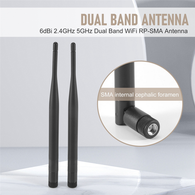 2 x 6dBi 2.4GHz 5GHz Dual Band WiFi RP-SMA Antenna + 2 x 35cm U.fl / IPEX Cable