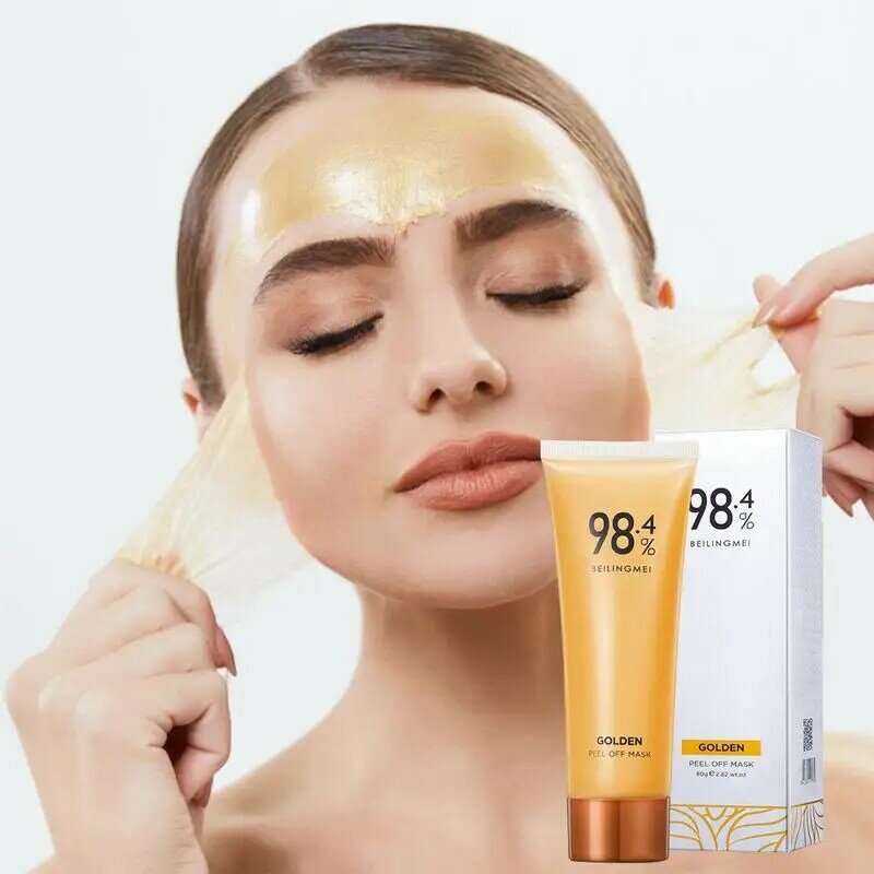 Masker Wajah Peel-Off Foil emas 24k, masker wajah untuk wanita 98.4% Beilingmei, masker Peel-Off Foil emas untuk pori-pori besar kasar