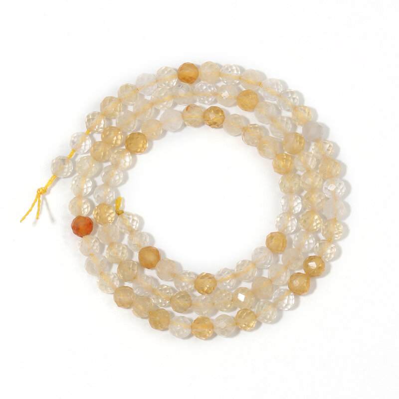 Natural Citrine Stone Beads Faceted 2mm 3mm 4mm Round Shape Beads for Jewelry Making Diy Bracelet Beading Accessories
