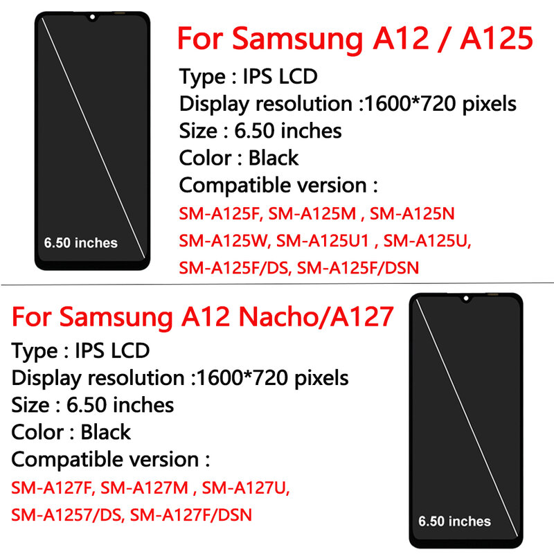 Wyświetlacz A12 do Samsung Galaxy A12 A125F A127F wyświetlacz LCD ekran dotykowy Digitizer montaż części zamienne do ekranu LCD