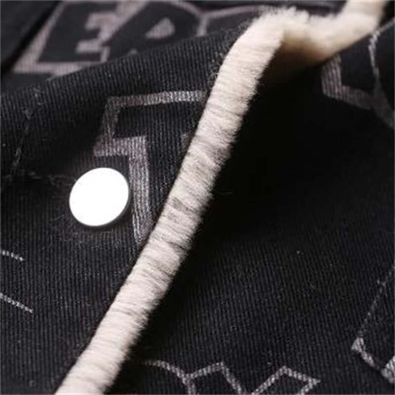 Women's Hepburn Woolen Stitching Denim Print Overcoat Warm Jackets Winter Coats Plus Velet New Fashion 2024
