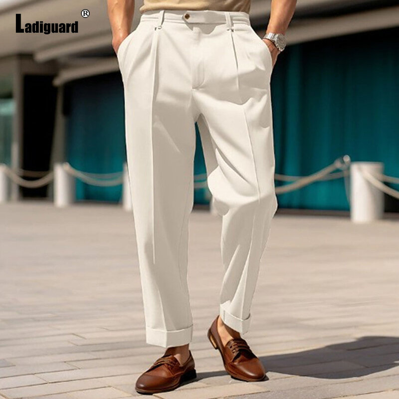 Men's Stand Pocket Elegant Wide Leg Pants Solid White Formal Party Trousers Plus Size 3xl Mens Fashion Triple Buttons Suit Pants