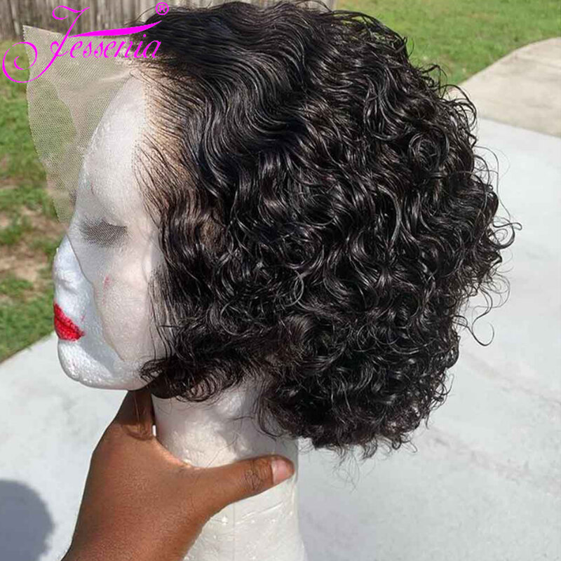 Короткий парик Фея бразильские прозрачные кружевные человеческие волосы парики 13x1 предварительно выщипанные дешевые волнистые волосы для темных женщин