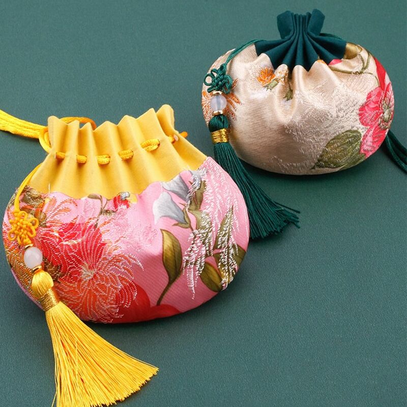 작은 지갑 꽃 패턴 드로스트링 번들 포켓, 향 주머니, 쥬얼리 보관 가방, 한천 포켓, 중국 스타일 파우치