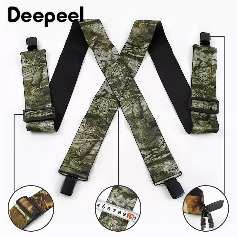 Deepeel 5*115cm Suspensórios de Camuflagem dos homens X-Tipo 4 Clipes Ajustável Mens Suspender Elastic Wide Braces Moda Masculina Jockstrap