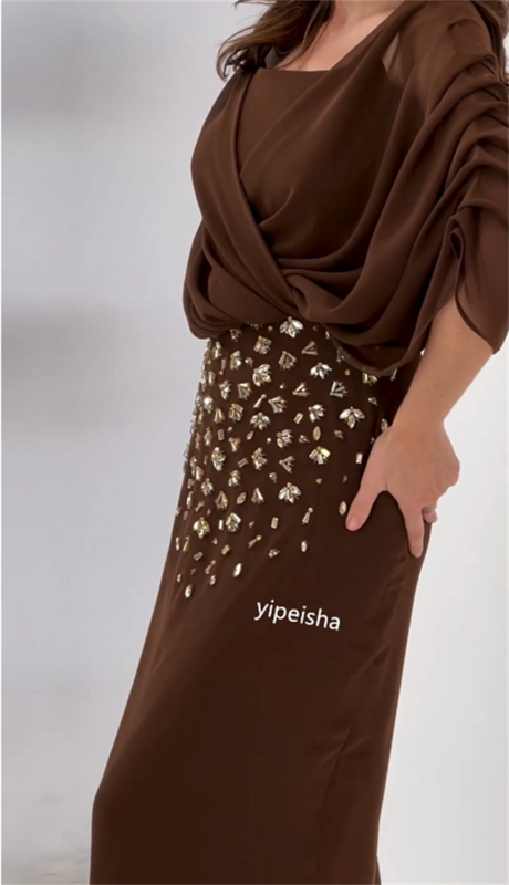 Jiayigong Ballkleid Abend Satin Perlen abgestufte formale A-Linie quadratischen Hals maßge schneiderte Anlass Kleid Midi Kleider Saudi-Arabien