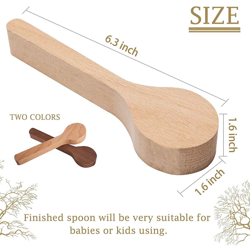 5 Pcs Wood Carving Spoon Blank Beech And Walnut Wood Unfinished Wooden Craft Whittling Kit For Whittler Starter