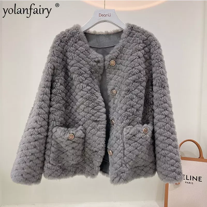 Новинка 2023, зимнее пальто, женская куртка из натурального меха, Женская шерстяная теплая верхняя одежда из композитного меха с овчиной, FCY5046