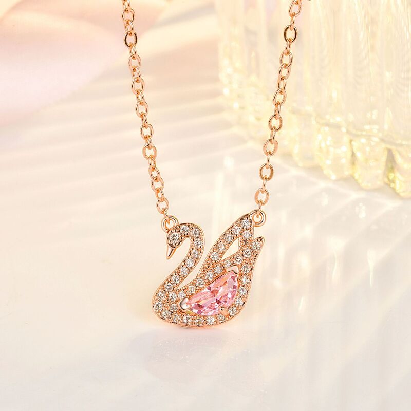 Pink Swan colar pingente para mulheres e meninas, verdadeira beleza