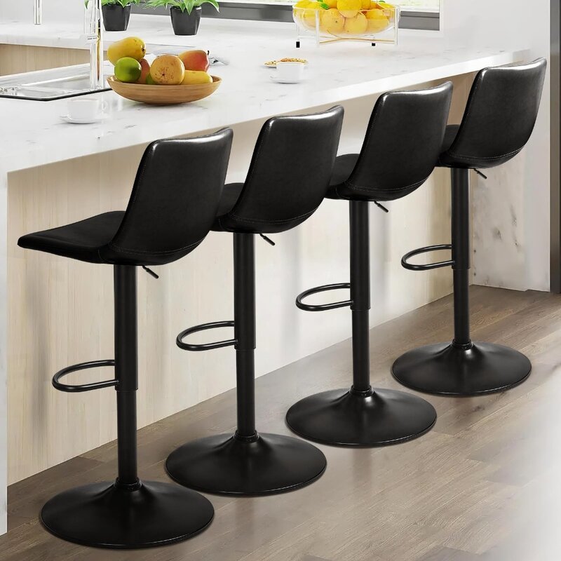 Bar Stools Set of 4 Swivel Bar Chairs, Barstools Counter Height with High Backrest,Adjustable Faux Leather Upholstered Bar Stool