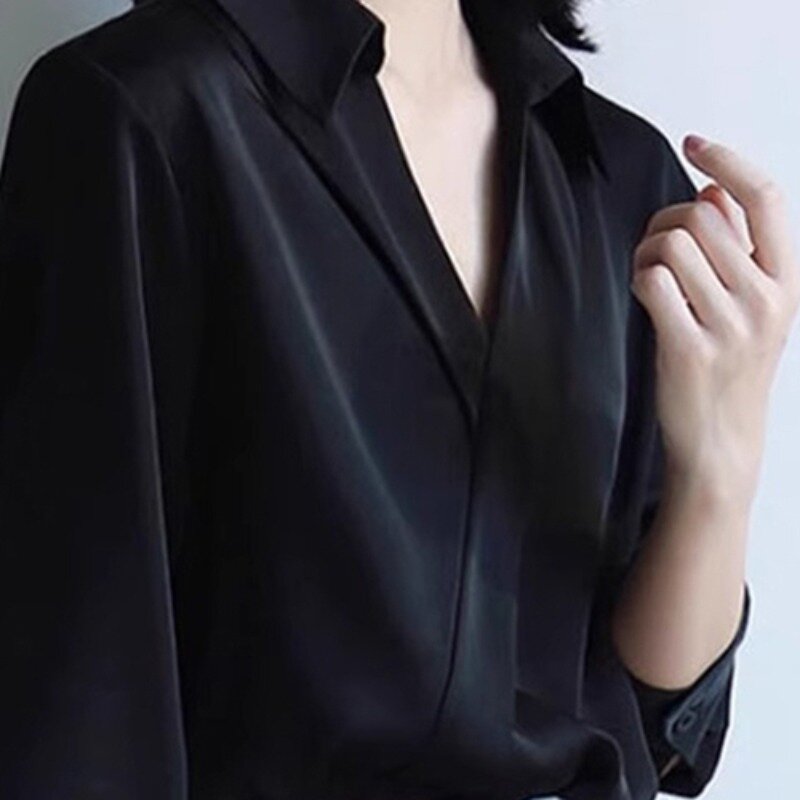V-Ausschnitt Hemden Frauen Sommer Büro Damen cool einfach All-Match Baggy koreanischen Stil Temperament entworfen weichen trend igen kausalen Chic