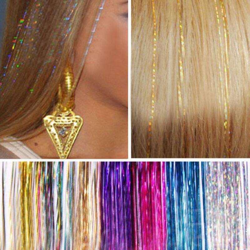 Hair Tinsel Bling Extensão para Meninas, Glitter Sparkly Highlight, Night Club Party, Sparkly Streak, Clubbing Rainbow Hair, 80cm