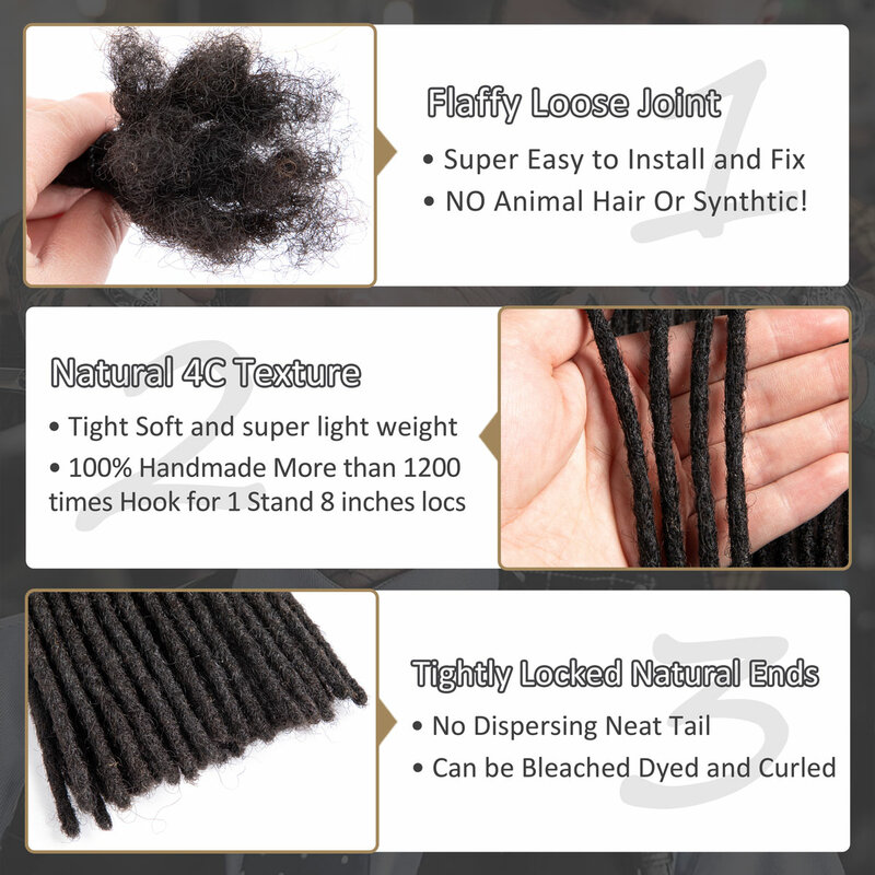 Накладные человеческие волосы Dreadlock, толщина 0,2, 0,4, 0,6, 0,8 см, волосы ручной работы для мужчин и женщин, Можно отбеливать, 4-18 дюймов