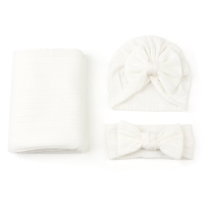 Baby Wrap Swaddle Blanket with Newborn Headband Hat Set Shower Gift fro Infant