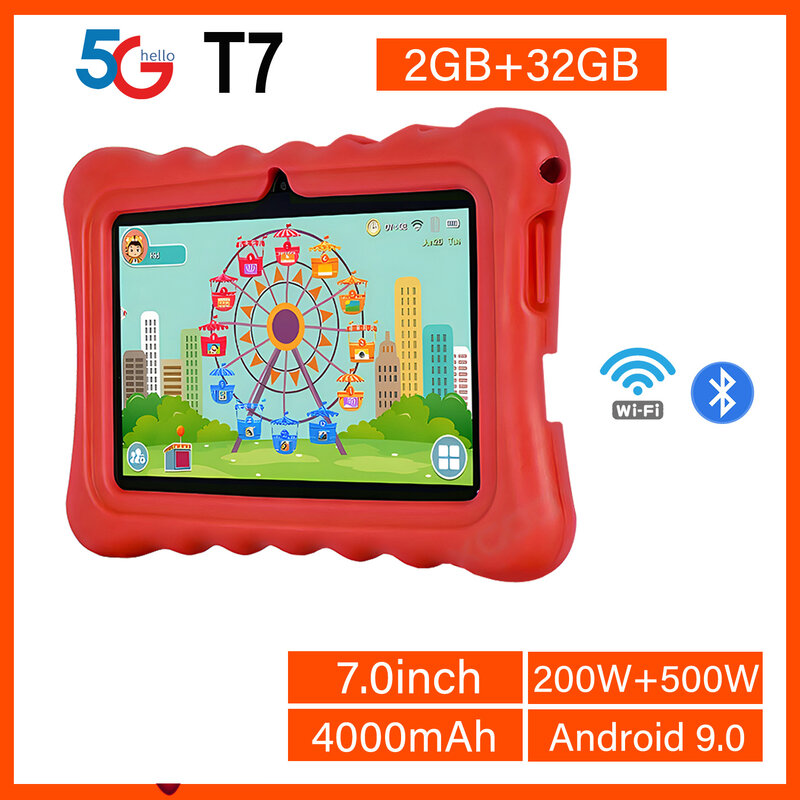 Tableta Pc de 7 pulgadas con WiFi 5G, dispositivo educativo de aprendizaje para niños, Android 9,0, cuatro núcleos, 2GB de RAM, 32GB de ROM, cámaras duales