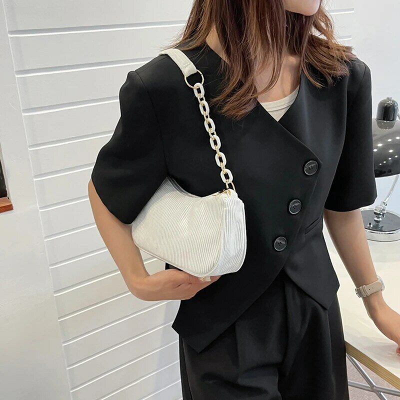 New Fashion Vintage Corduroy Women Handbags Underarm Bag Casual Shoulder Bags Solid Color Zipper Female