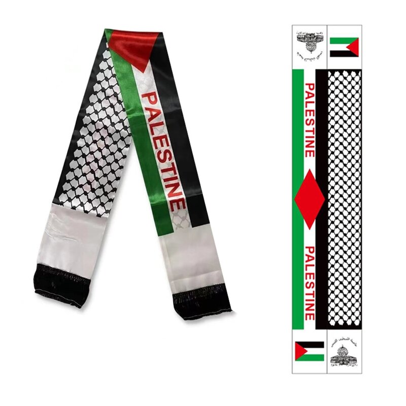 Aerlxemrbrae flaga palestyny niestandardowy szalik palestyński narodowy dzień 14*130cm szalik z nadrukiem satynowa palestyńska flaga