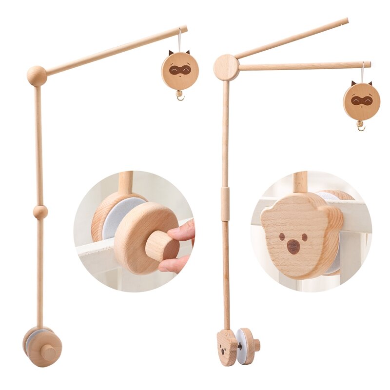 Soporte de campana de cama de madera para bebé, soporte de sonajeros colgantes móviles, colgador de juguetes, soporte de brazo para cuna de bebé