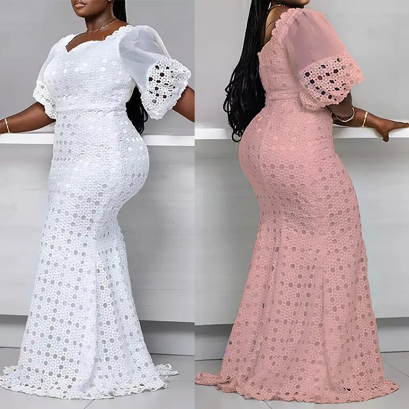Gaun Afrika untuk wanita elegan Hollow Out mode Muslim baru abaya Dashiki jubah Kaftan gaun Maxi panjang satu potong 2023