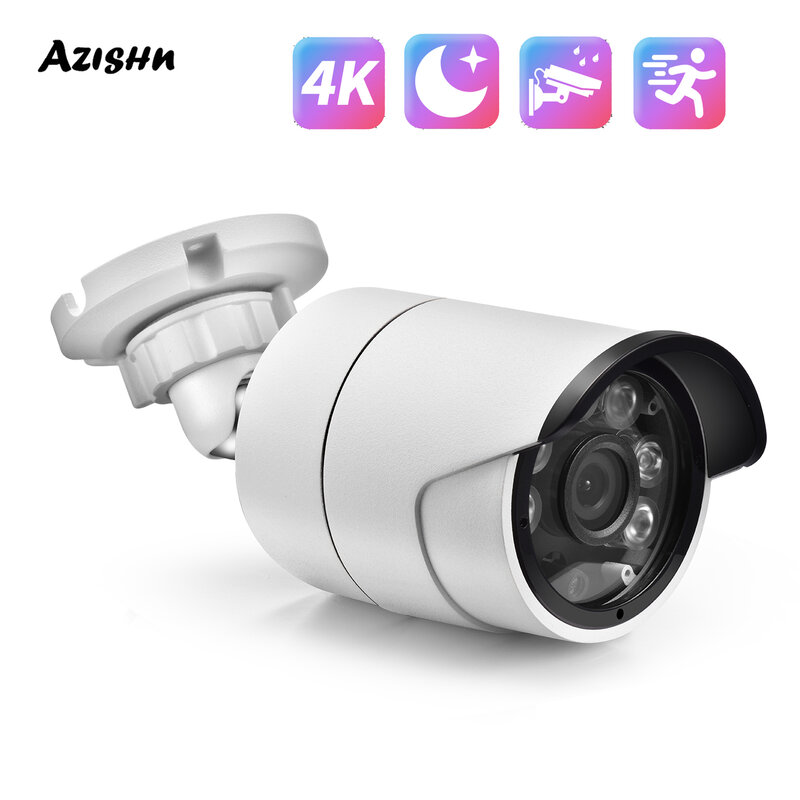 AZISHN 8MP 4K IP 카메라 실외 방수 AI 모션 감지 H.265 듀얼 광원 비디오 감시 CCTV 보안 카메라