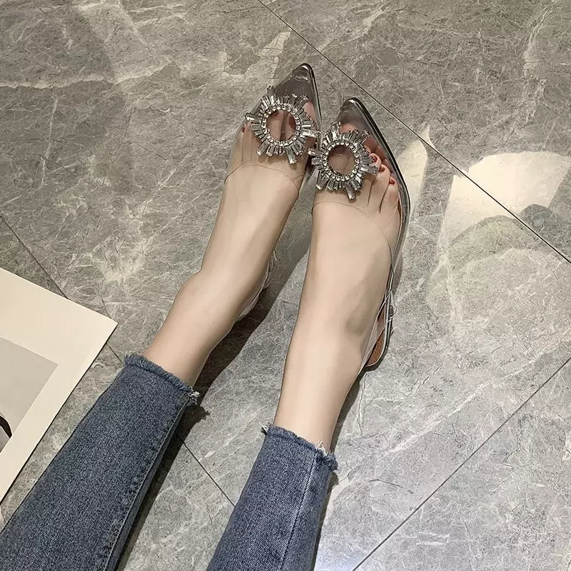 Новинка весна-осень модная пикантная прозрачная удобная женская обувь на высоком каблуке с кристаллами