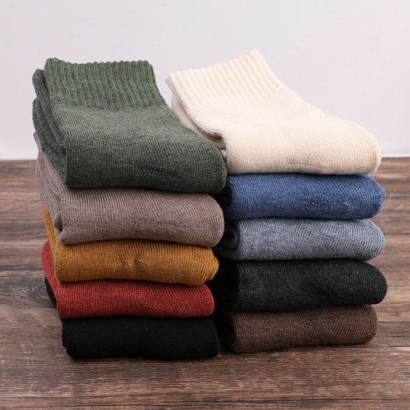 Kaus kaki tebal hangat pria dan wanita, 1 pasang kaus kaki wol termal warna polos kualitas tinggi lembut melawan dingin hadiah Natal
