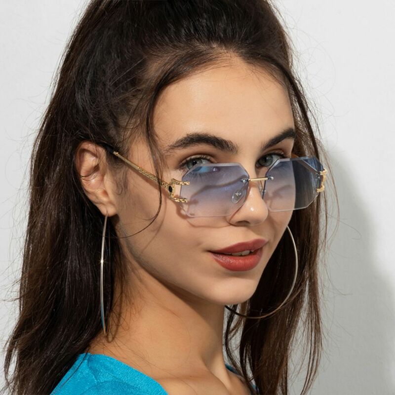 Vintage Sunglasses Women Rimless Polygon Sun Glasses Fashion Shades Goggles Square Cutting Lens Ladies Frameless Eyeglasses