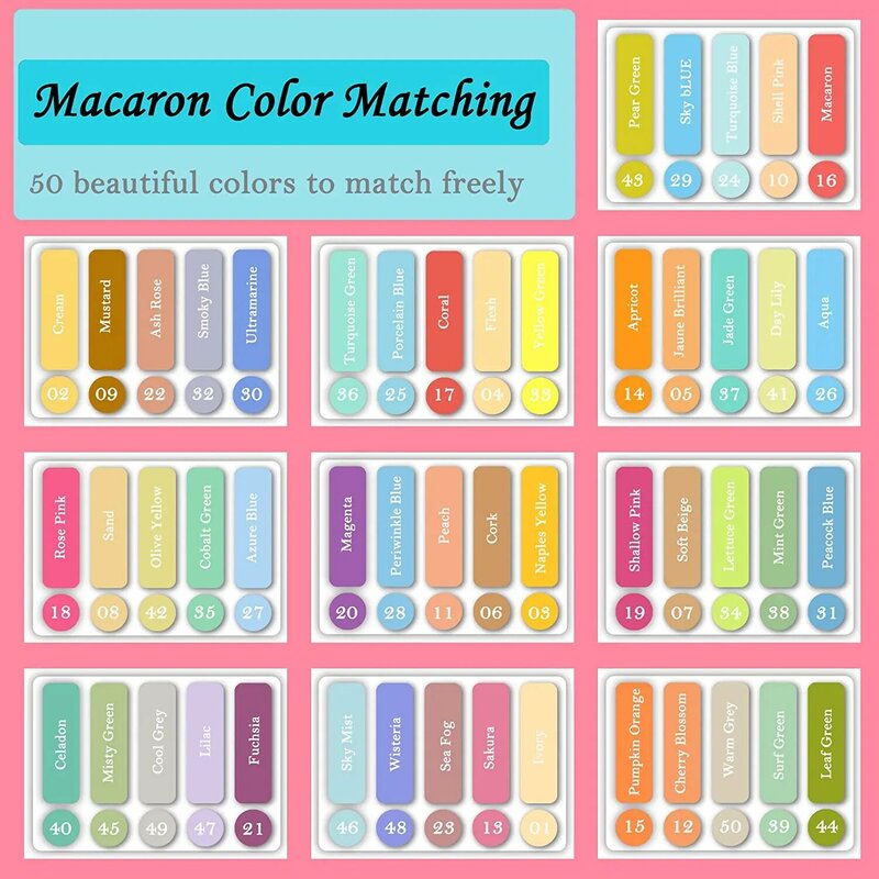 XSYOO Macaron 50Pcs Colored Pencil Soft Pastel Drawing Pencil Set Crayons Colour School Sketching Kit Coloring Art Supplies