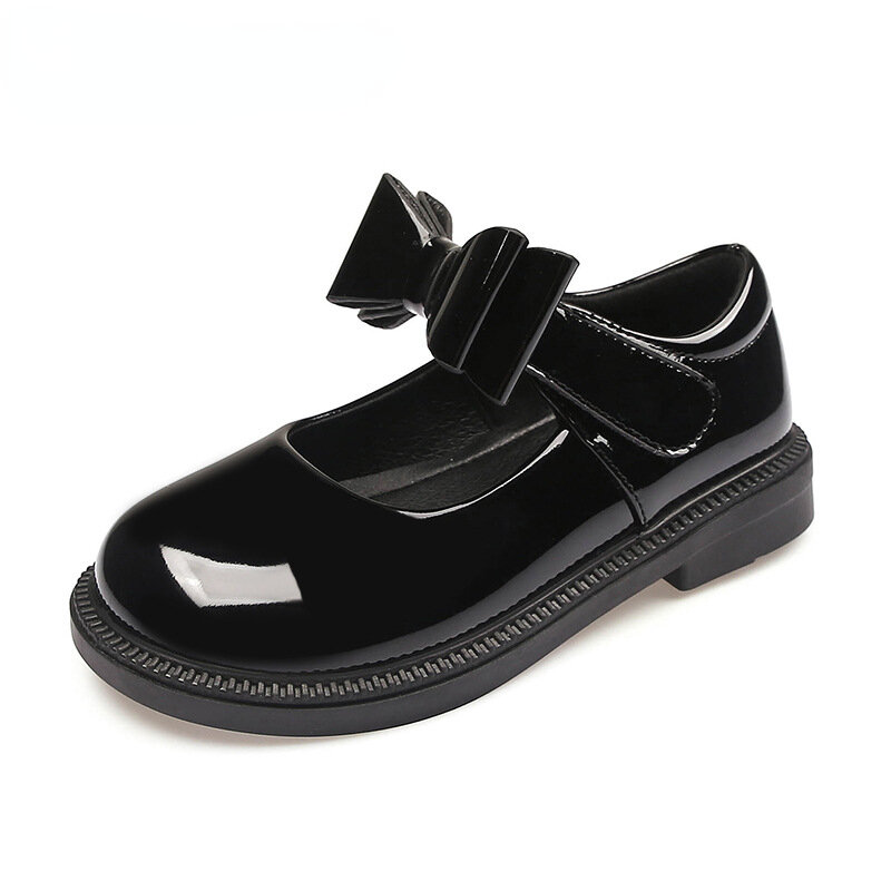 New Girl Leather Shoes Princess Kid Student School Causal Black Versatile Shoes Hook & Loop Children Glossy Mary Jane Autumn Hot