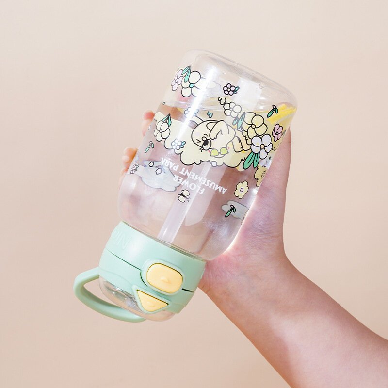 Kawaii kubek na wodę z pokrywką słomka dla dziewczynek herbata mleczna kawy wielokrotnego użytku plastikowa kubek na zimne napoje duża pojemność butelka na wodę bez BPA