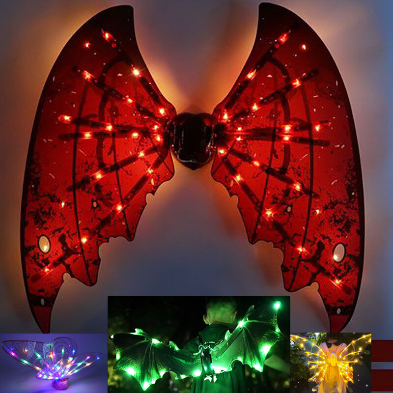 Alas de mariposa de libélula de elfo para niños, juguetes biónicos divertidos para niños, iluminación de música de Halloween, alas de dinosaurio