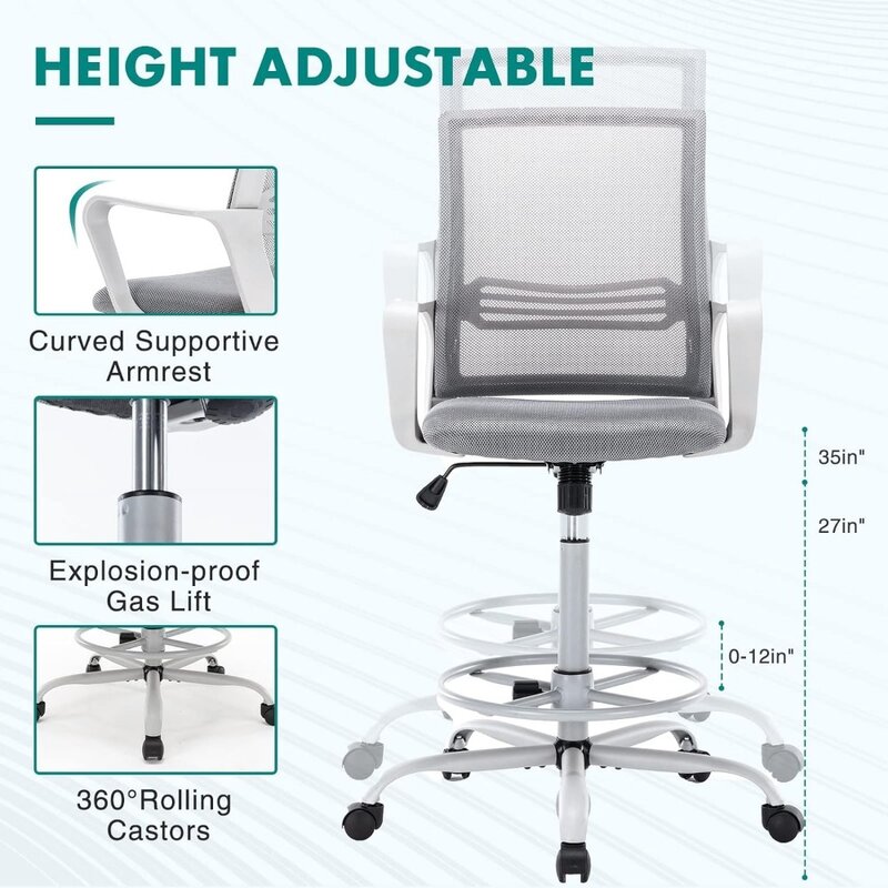 Krzesło biurowe z ergonomicznymi stabilizator lędźwiowy podłokietnikami stojące biurko krzesło z oddychającą siatką