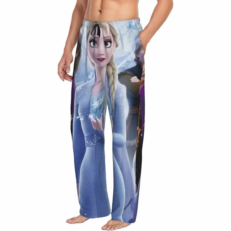 Pantalones de pijama con estampado personalizado para hombres, ropa de dormir con bolsillos, dibujos animados, película de TV, Frozen