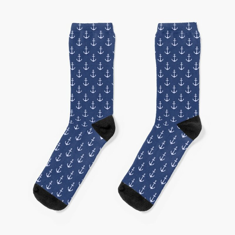 Синие носки с морским якорем, чулки, Нескользящие женские носки, мужские
