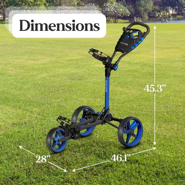 SereneLife 3 Wheel Golf Push Cart - Lightweight Folding Golf Walking Push Cart Roller Golf Bag Holder w/ Upper/Lower Bracket