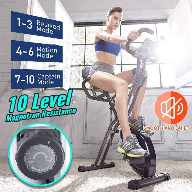 Leikefitness bicicleta de ejercicio plegable Ultra silenciosa, bicicleta vertical magnética con frecuencia cardíaca, Monitor LCD y fácil de as