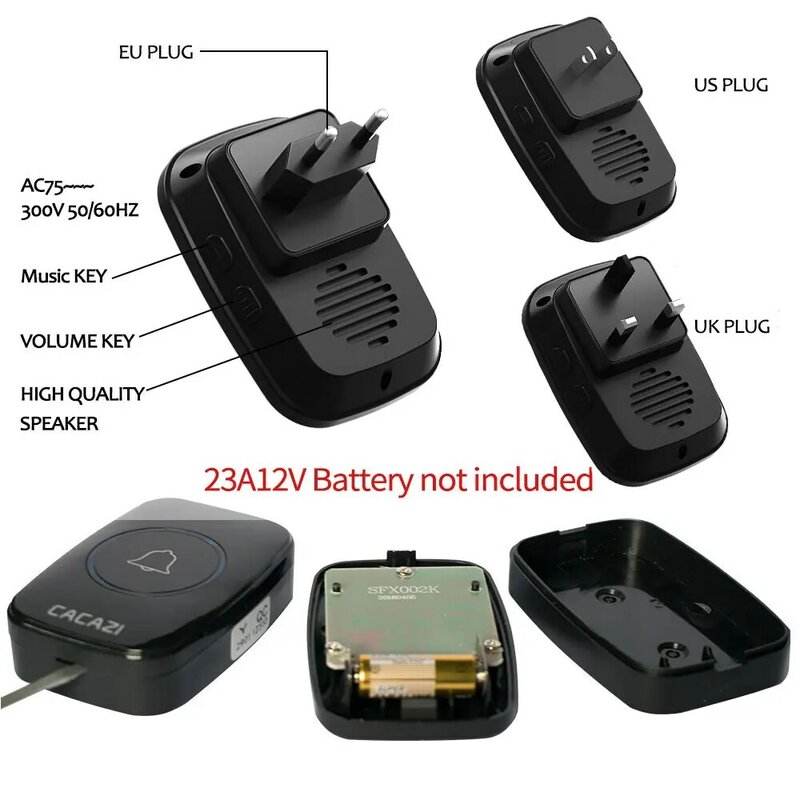 CACAZI New Wireless Doorbell Waterproof 300m Range US EU UK Plug-in Home Intelligent Door Bell Chime 1 2 Button 1 2 3 Receivers