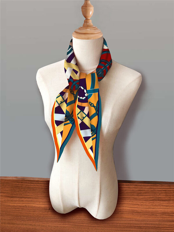 New Fashion Brand Design Diamond Rope Print Silk Scarf Woman Luxury Bandana Headband Hijab Foulard Neckerchief Shawl