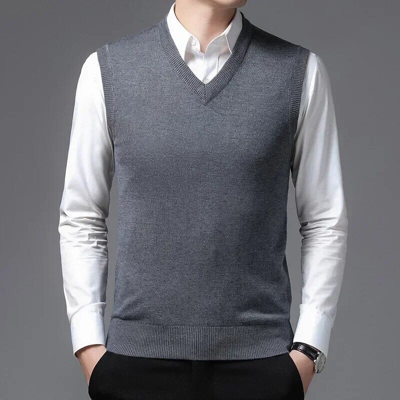 Новый мужской кашемировый свитер, жилет с V-образным вырезом, свитер, мужской вязаный жилет большого размера