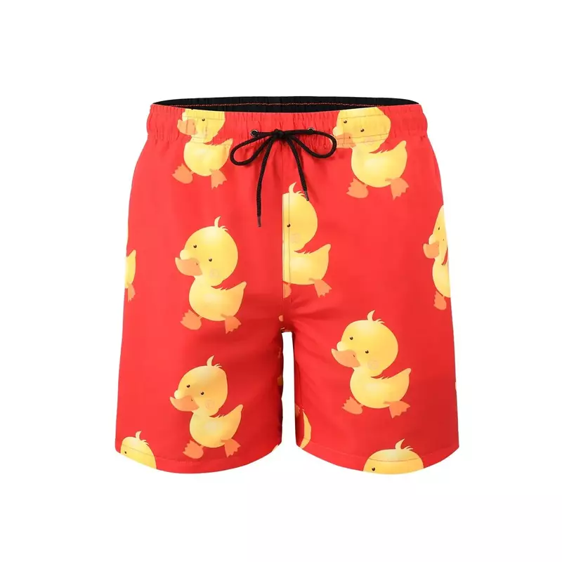 Pantalones cortos con estampado de pato amarillo para hombre, Shorts de natación con forro de malla, 2024