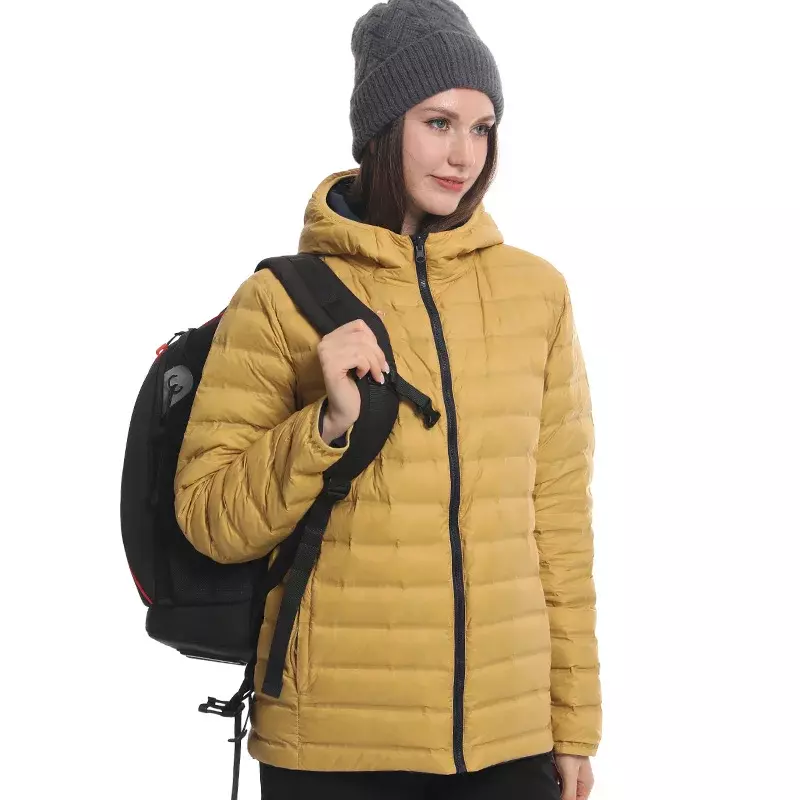 UETEEY 남녀공용 가역 퍼퍼 재킷, 따뜻한 빛 무게추 화이트 덕 다운 재킷, 후드 휴대용 캐주얼 남성 코트, 2023 겨울
