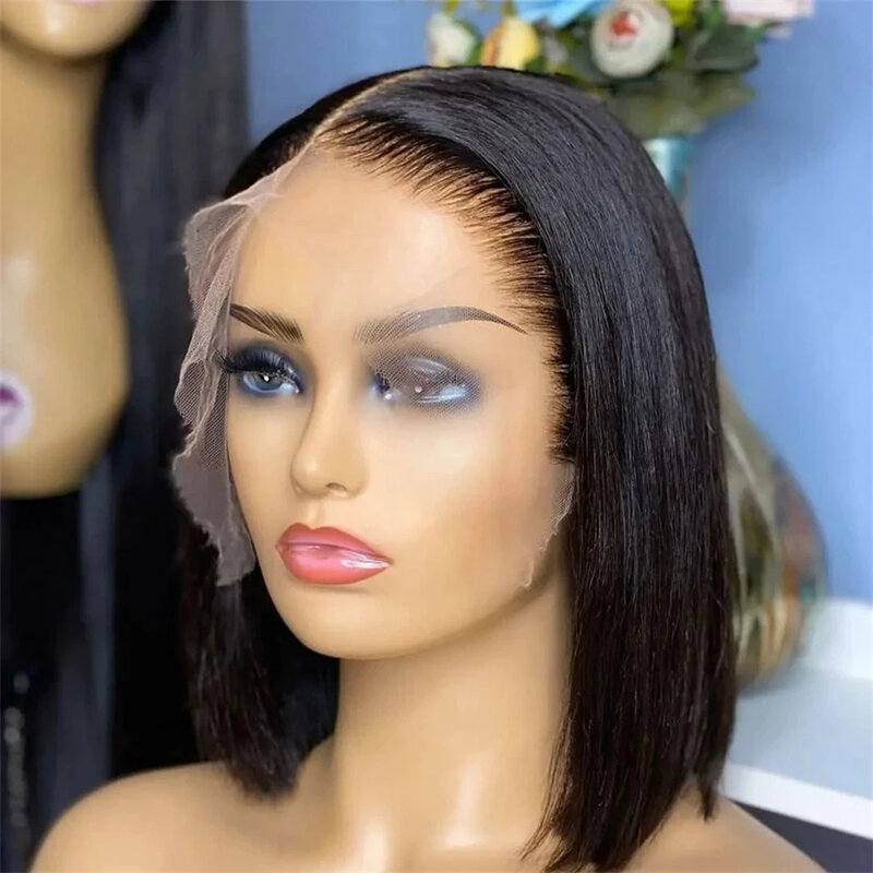 Бразильские короткие парики боб, прямой парик с косточками, 13x 4, парики из человеческих волос на сетке спереди для черных женщин, парик на сетке 4x4 HD, предварительно выщипанный