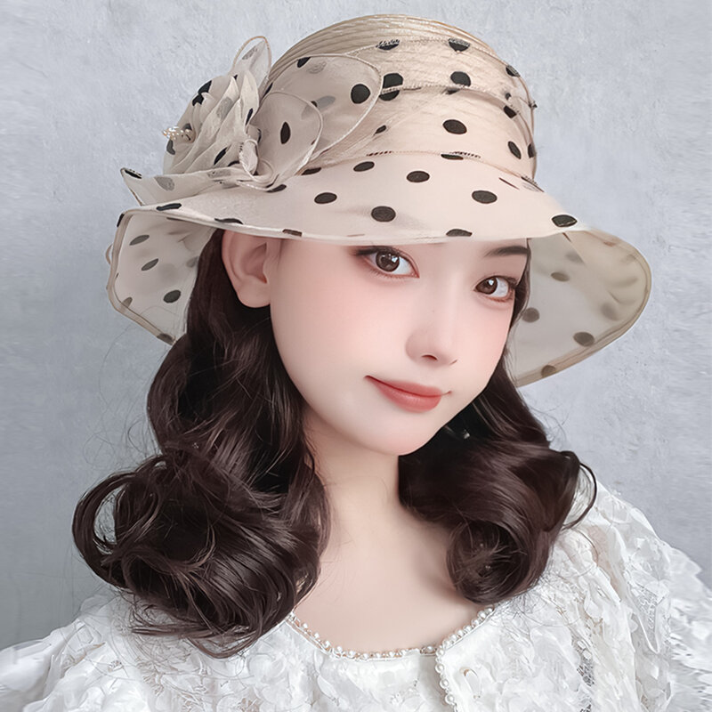Integrado peruca sintética do chapéu da flor da pera, tampão fêmea, cabelo encaracolado, curto, encaracolado, fêmea, temperamento elegante, estilo britânico