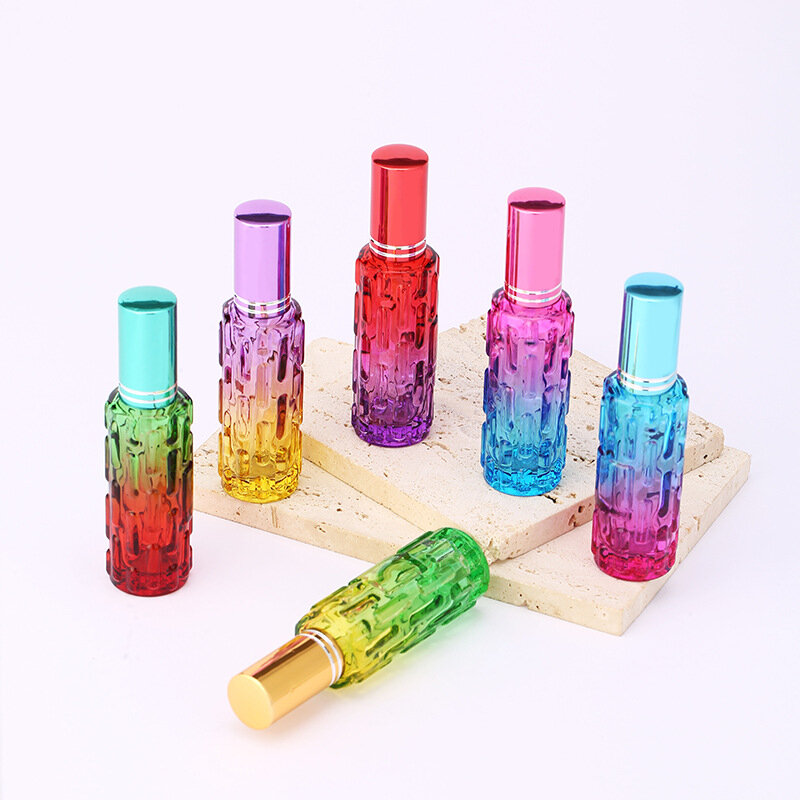 10ml kolorowa kwadratowe szklane butelka perfum grube Mini zapachowe opakowanie kosmetyczne butelka z rozpylaczem szklane fiolki wielokrotnego napełniania hurtowo