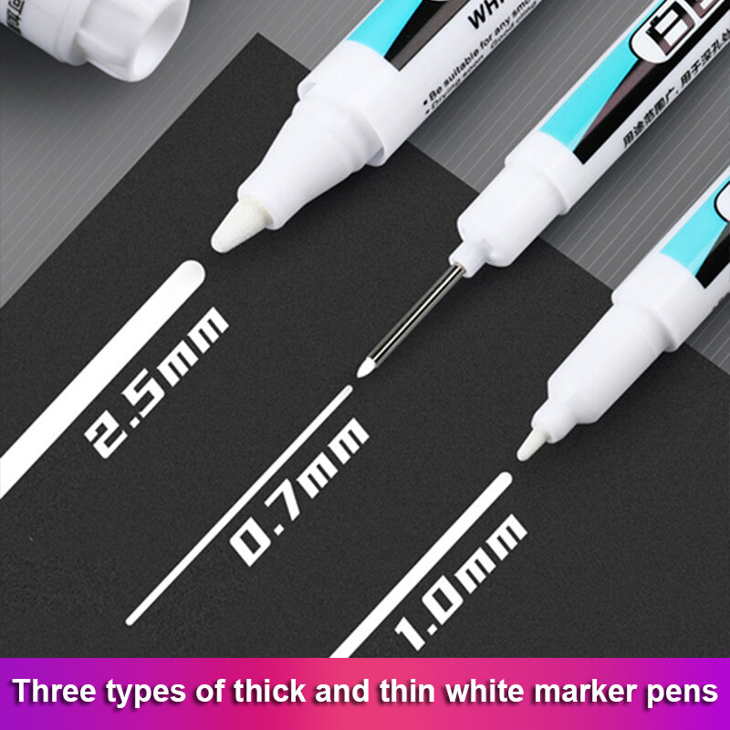 0.7/1.0/2.5MM White Permanent Marker Pens 1/3Pcs Paint Markers For Wood Rock Plastic Leather Glass Stone Metal Art Supplies